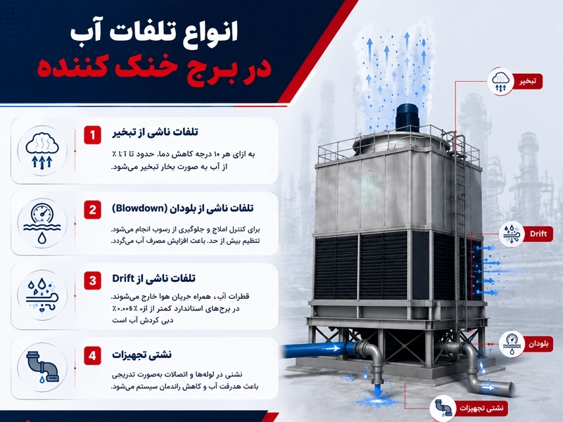 انواع تلفات آب در کولینگ تاور